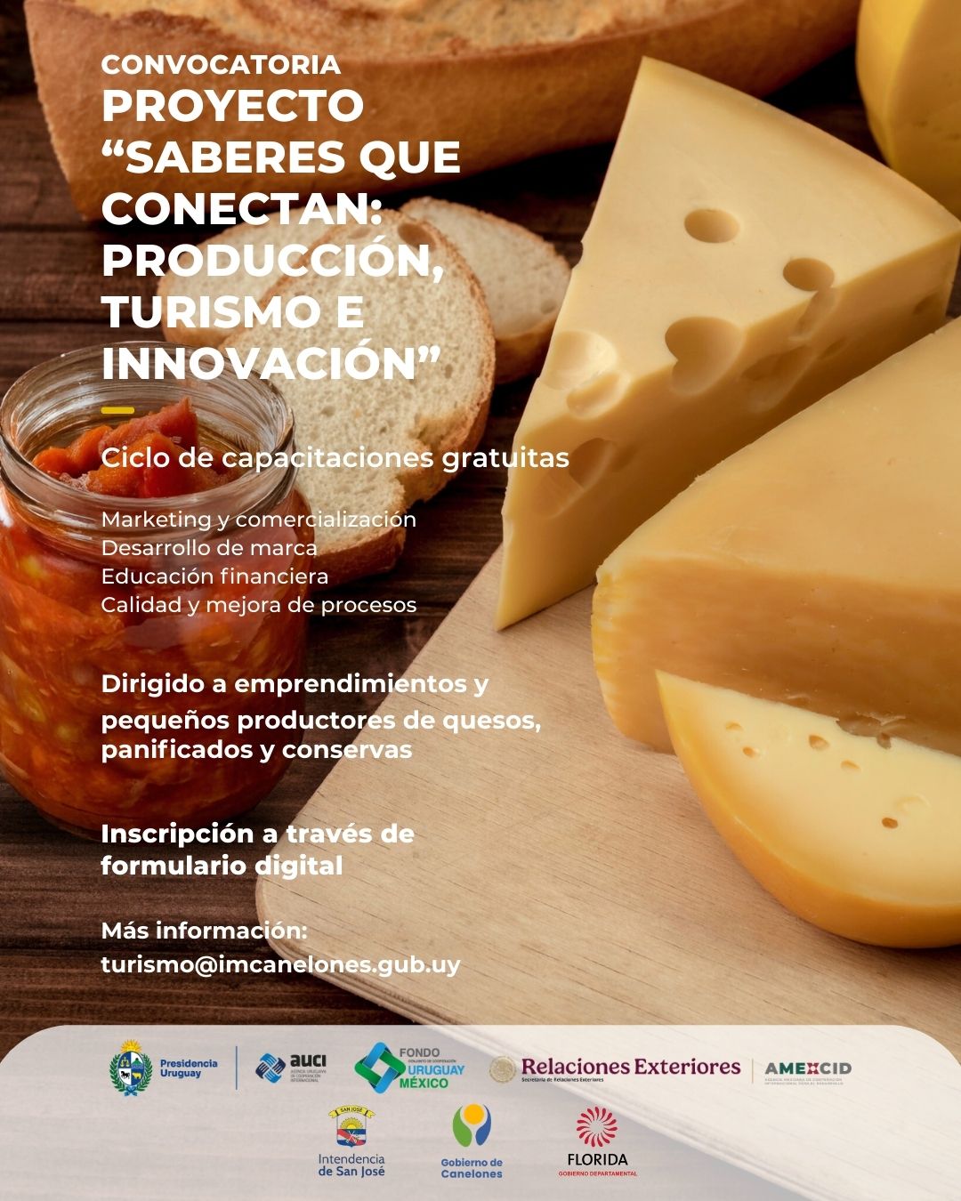 Convocatoria a ciclo de capacitaciones gratuitas: emprendimientos de quesos, panificados y conservas