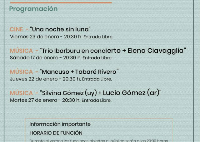 Enero en el Centro Cultural Parque del Plata