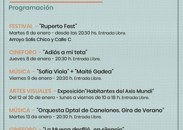 Enero en el Centro Cultural Parque del Plata